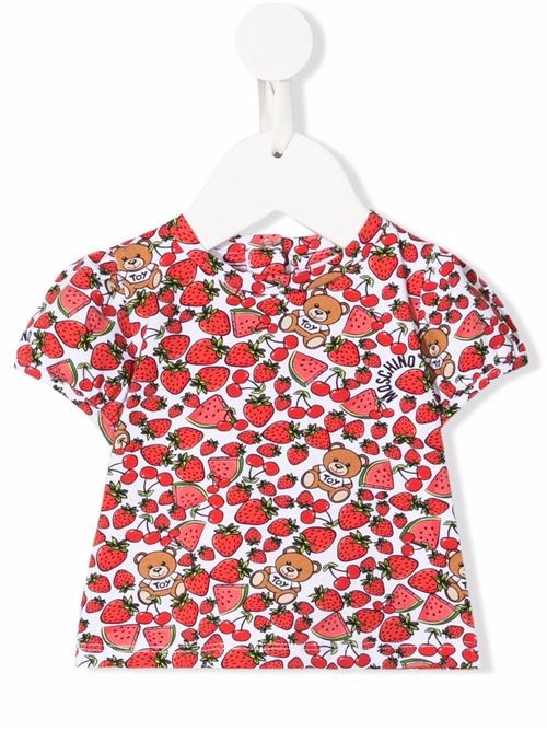 T-shirt baby con stampa fragole ed orsetto MOSCHINO BABY | MGM02BLBB9083504